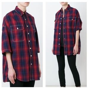 R13 XS Red Oversized Japanese Fabric Plaid Button Down Shirt Top Slouchy